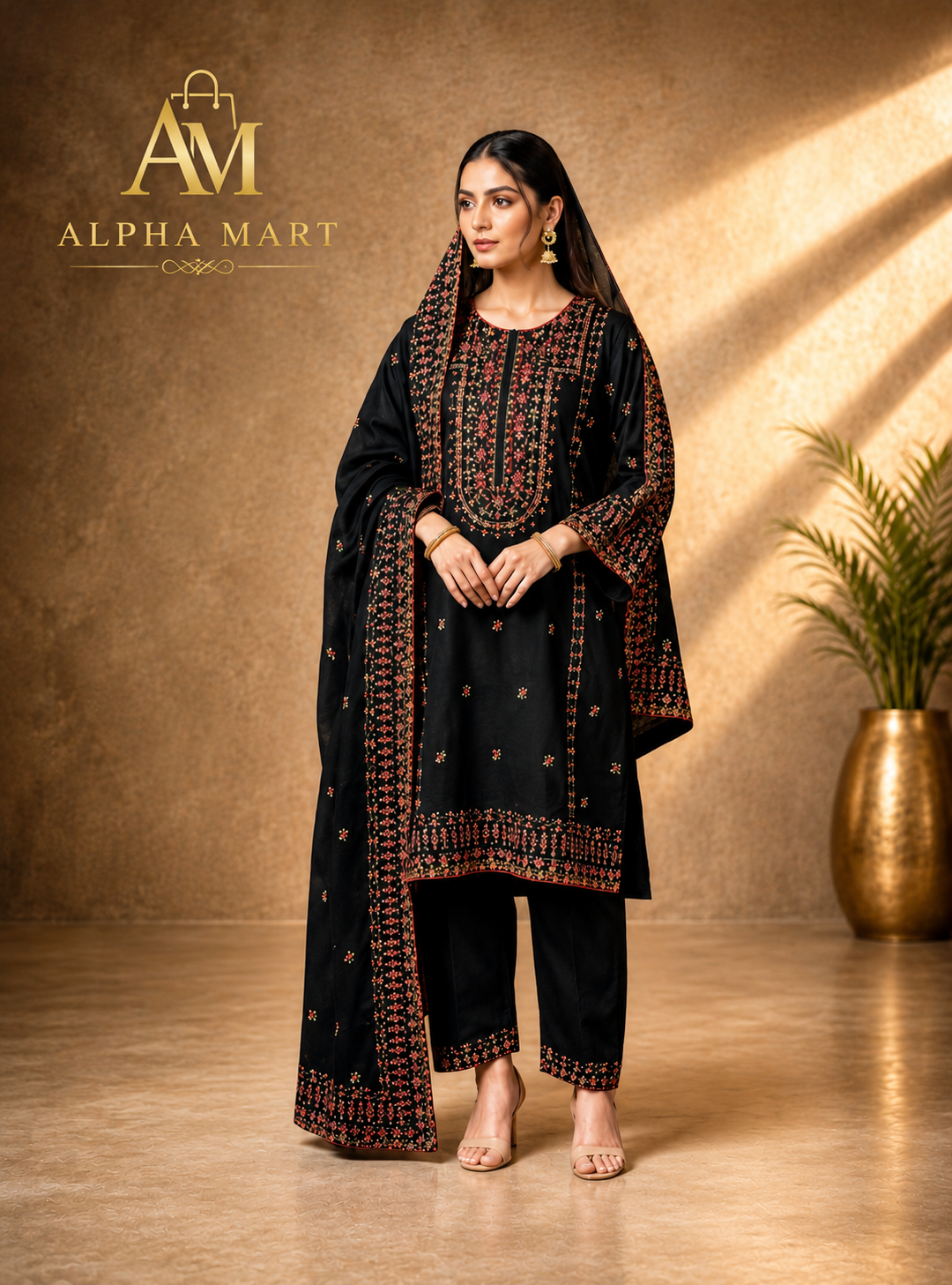 3 Pcs Women's Unstitched Embroidered Suit
