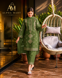 3 Pcs Women's Stitched Cotton Sequins Embroidered Suit