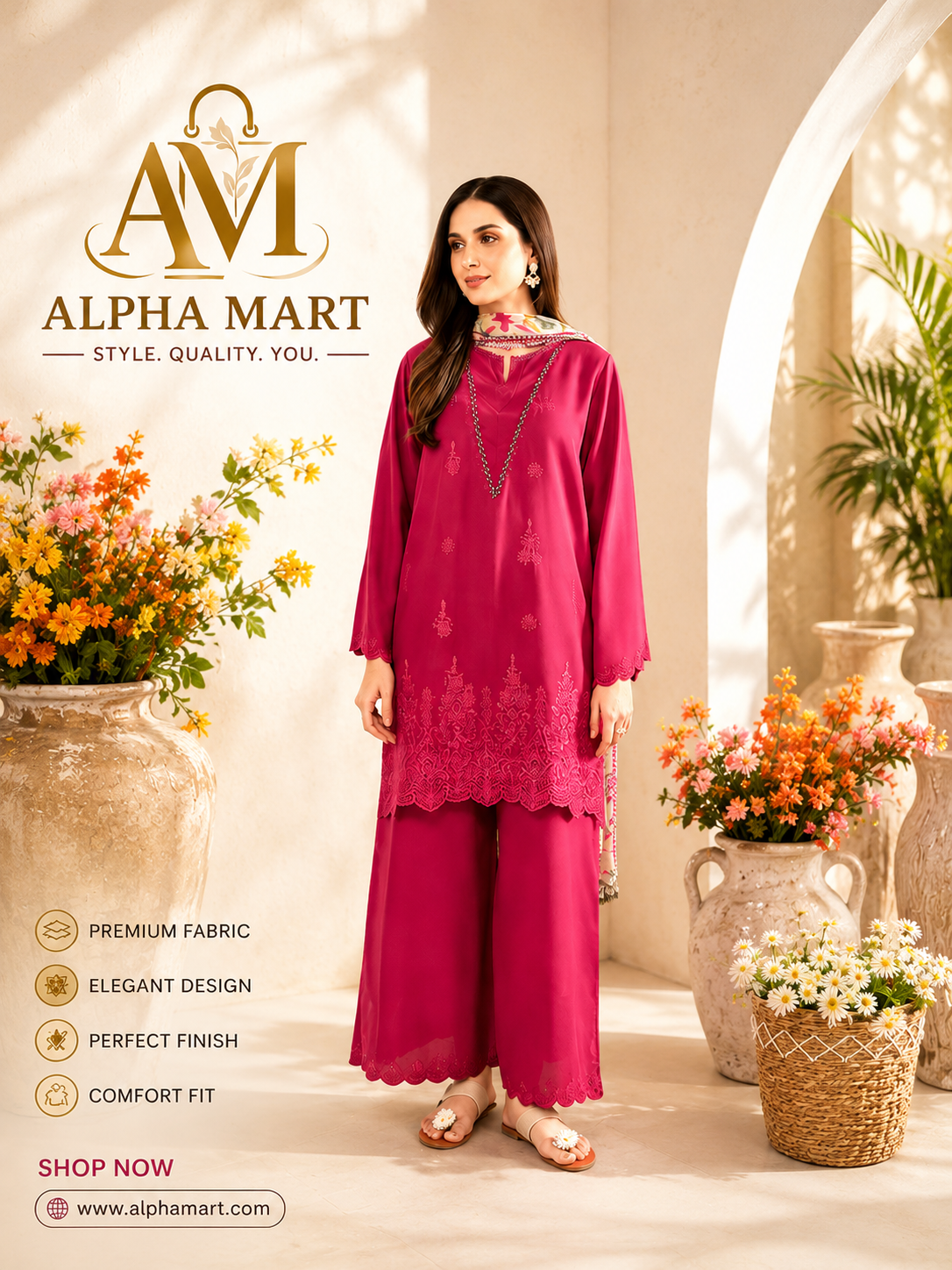 Pink Chikankari 3-Piece Lawn Suit for Weddings