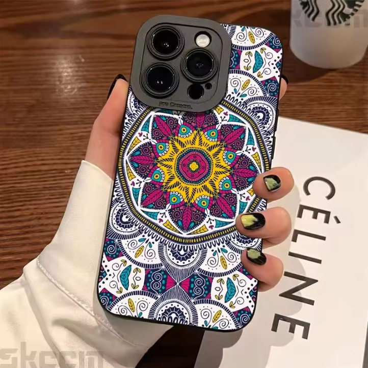 Fashion Vintage Totem Pattern Phone Case For iPhone 16 15 14 13 12 11 Pro Max Mini 7 8 16 Plus XR X XS Matte Shockproof Cover