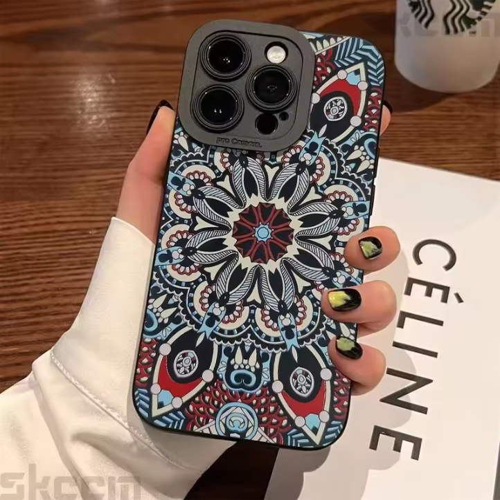 Fashion Vintage Totem Pattern Phone Case For iPhone 16 15 14 13 12 11 Pro Max Mini 7 8 16 Plus XR X XS Matte Shockproof Cover