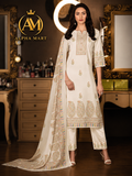 Pure Cotton Off-White Unstitched Suit Dress Material for Women