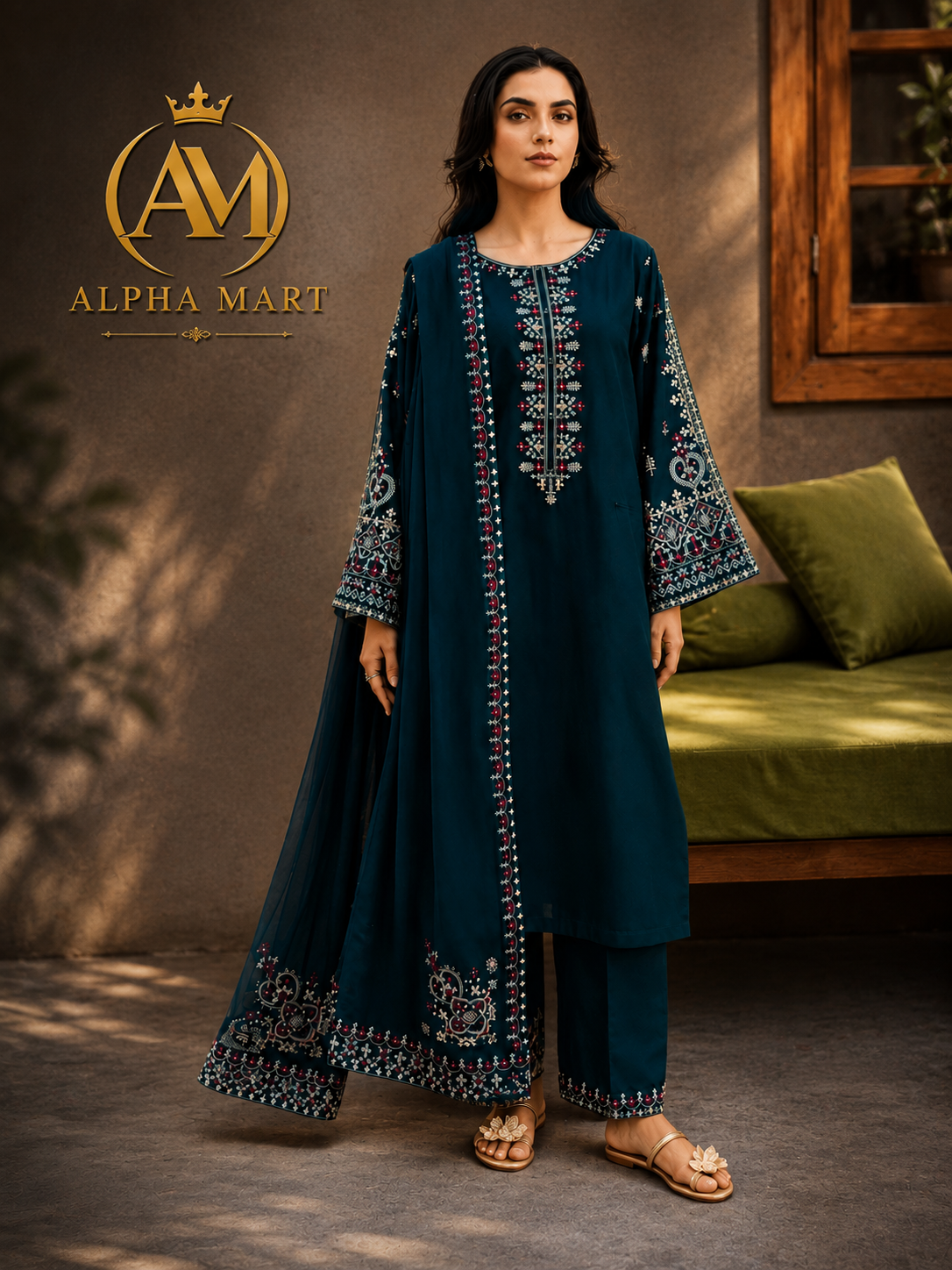 Suit With Chiffon embroidridered dupatta