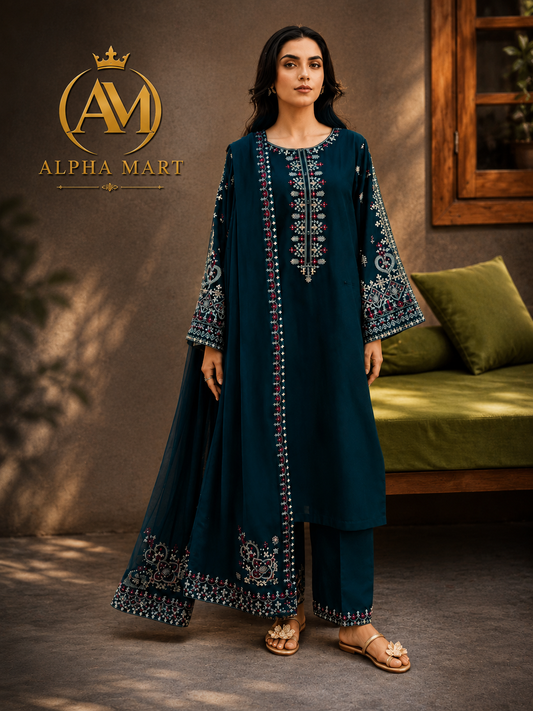 Suit With Chiffon embroidridered dupatta