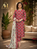 Women's 3-Piece Printed Lawn Suit Red